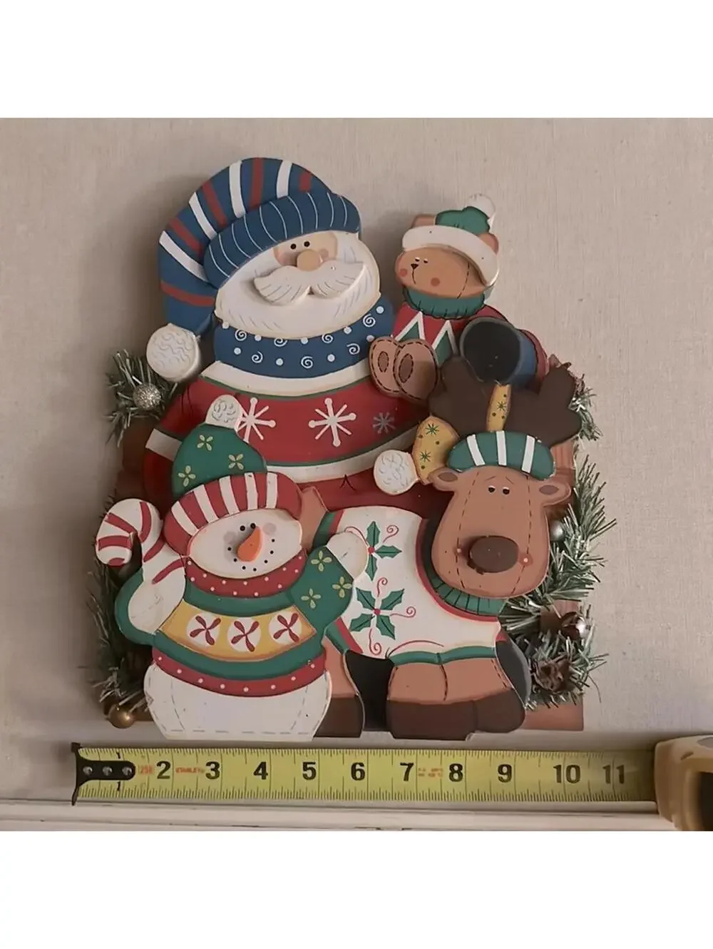 Vintage wooden 3D Santa and friends tabletop decoration